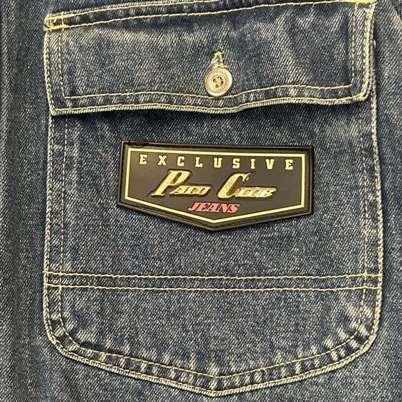 Vintage Paco Jacket Mens M Blue Denim Jean Chore Coat Emblem PACO Button Y2K - Picture 3 of 8